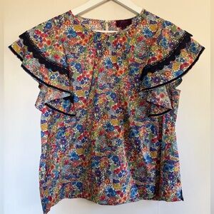 J. Crew Liberty Fabric Multicolor Floral Ruffle Blouse